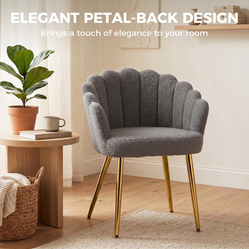 Lounge Chair Petal-Back Armchair Metal Metal Legs for Living Room Bedroom, Grey