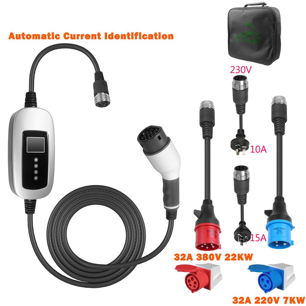 Protable 22KW 5M 32A EV Charger Type-2 10A/15A Power Cable Protable EV Charger Automatic Current AU Plug