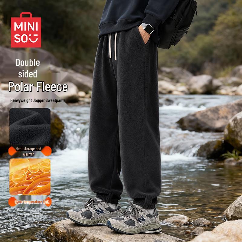 

MINISO Men s Double-Sided Fleece Winter Jogger Pants L