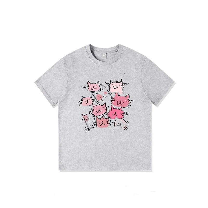 Guochao American pure cotton short-sleeved t-shirt women's new design sense niche loose large size fat mm cartoon top