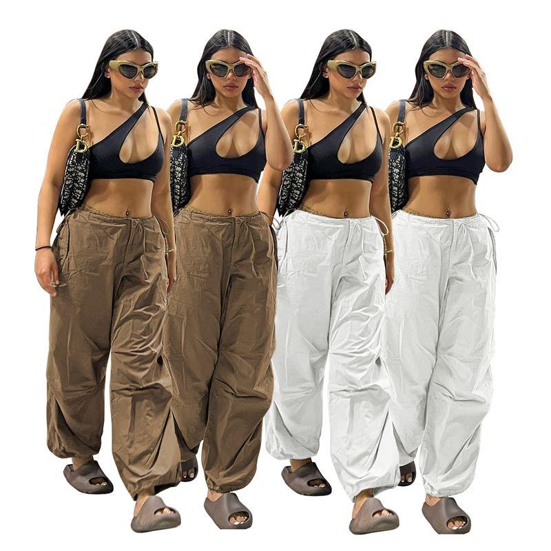 

2022 Elastic Strap Street Solid Color Cargo Casual Pants White XL