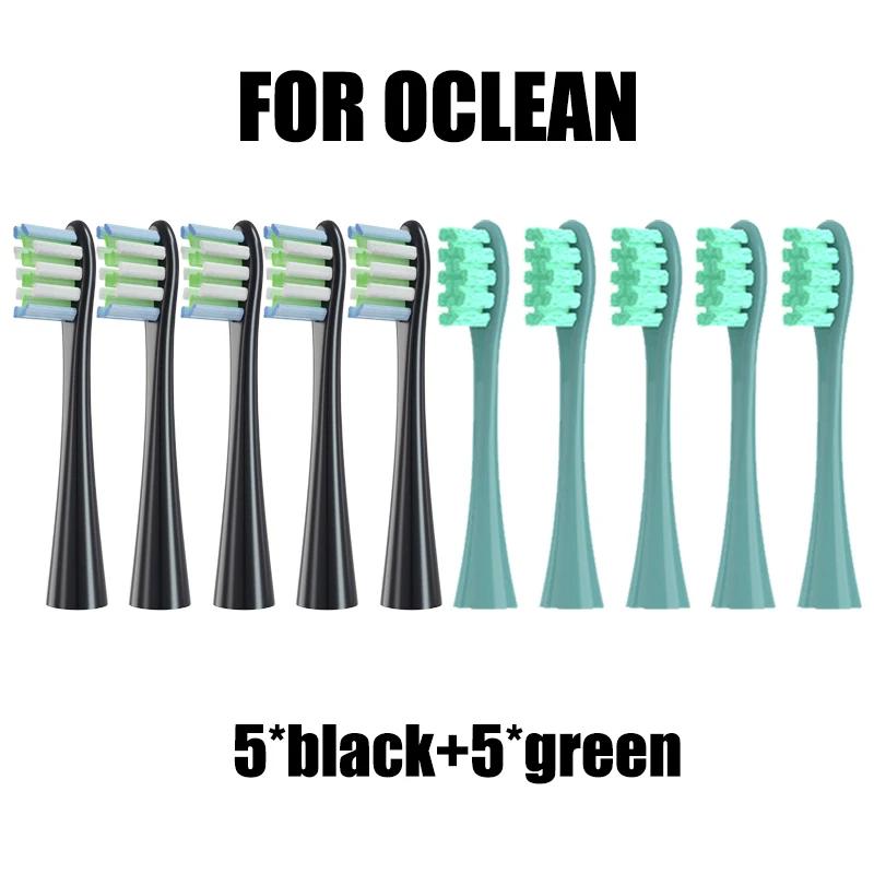10PCS Replacement Brush Heads for Oclean X PRO/Z1/F1/One/Air 2/SE Soft DuPont Nozzles Vacuum Sealed Packaged 5Black5Green
