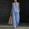 2026 Womens Loose Sleeveless Drop-Shoulder Two-Piece Set With Wide-Leg Pants Casual Outfit