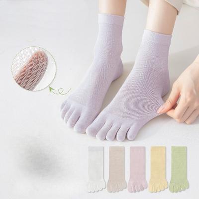 Female Summer Thin Style Sweat Absorbing Breathable Mesh Tube Five Finger Cotton Socks