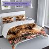 3PC Custom Name Highland Cow Floral Art Bedding Set Printed Bedding Set Duvet Cover Closure Includes 1 Duvet Cover & 2 Pillowcases for All Seasons Bed