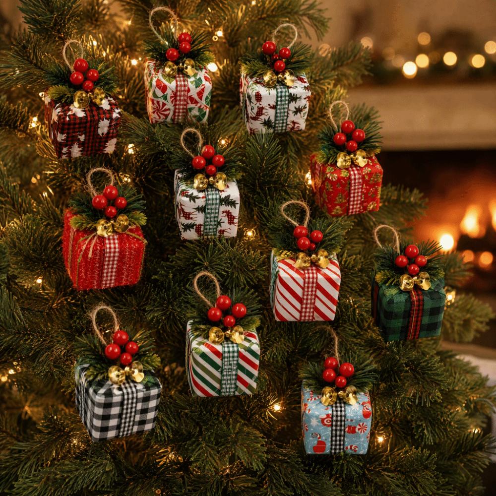 Mini Christmas Gift Box Ornament Artificial Hanging Gift Pendant Holiday Festive