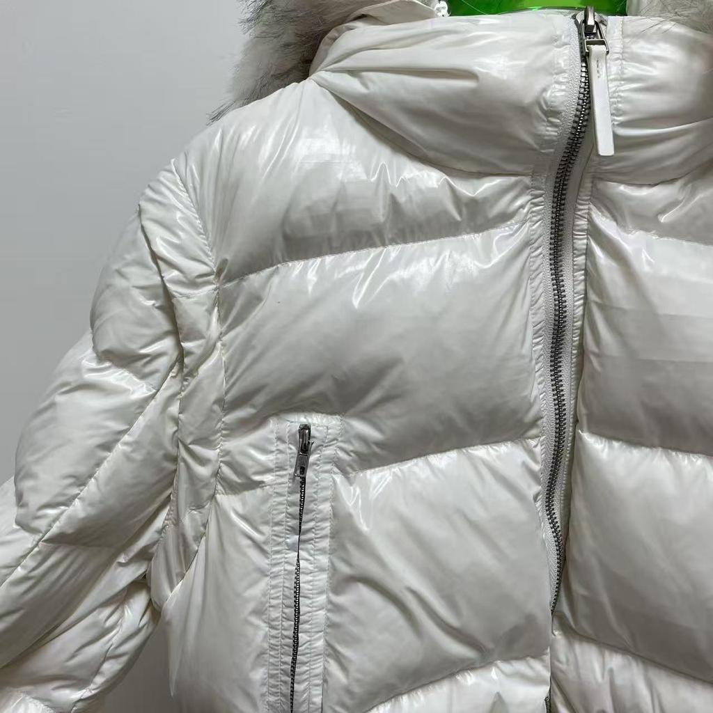 Women's Black Slim-Fit Down Coat with Detachable Fur Collar