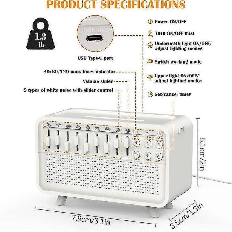 Smart White Noise Machine with Bluetooth & Night Light, Echo Flame Aroma Diffuser Sleep Aid Sound Machine with 8 Soothing Sounds