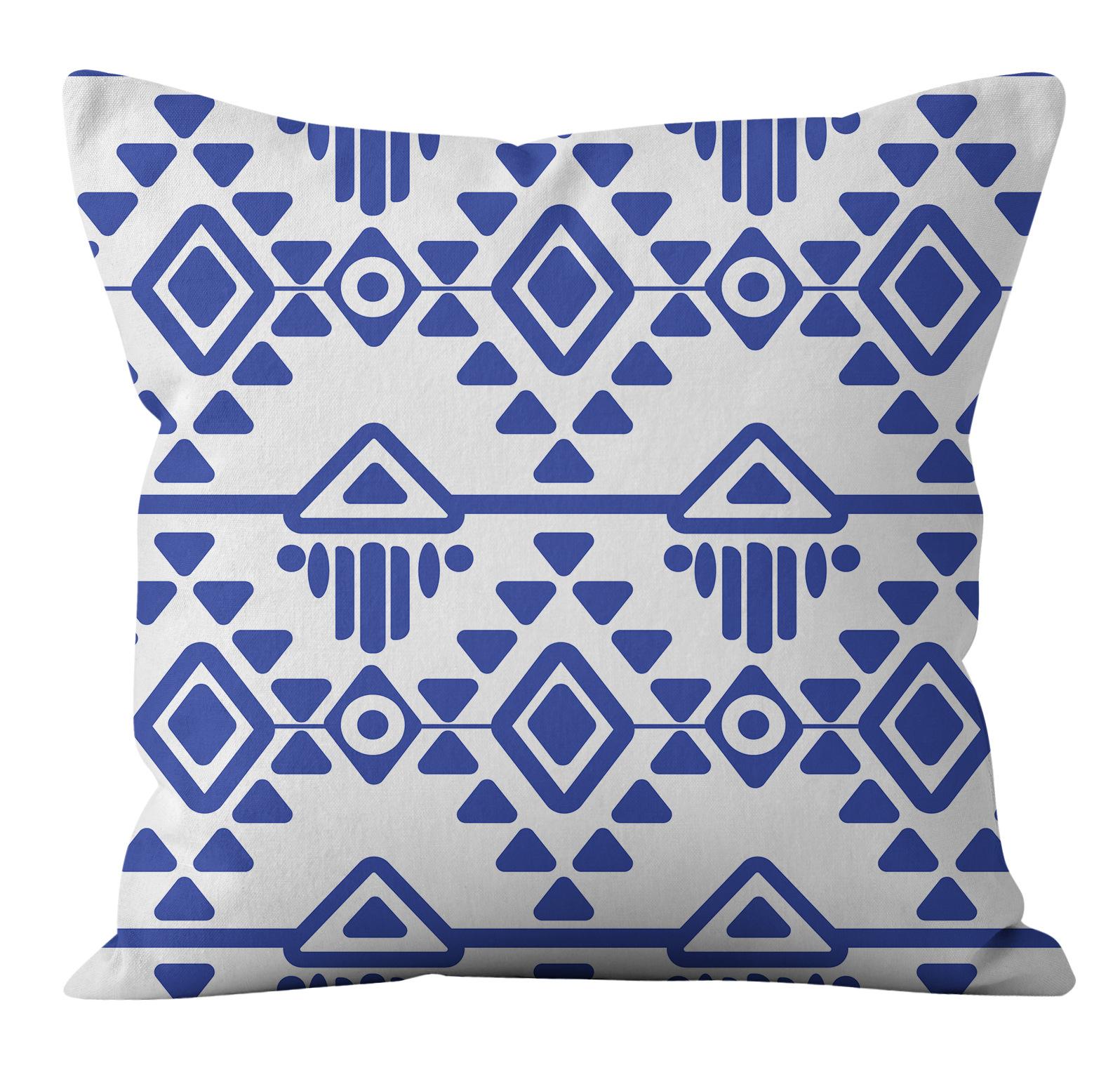 

New Modern Simple Blue Blue and White Porcelain Geometric Pattern Pillow Case Home Summer Sofa Cushion Cover 45X45
