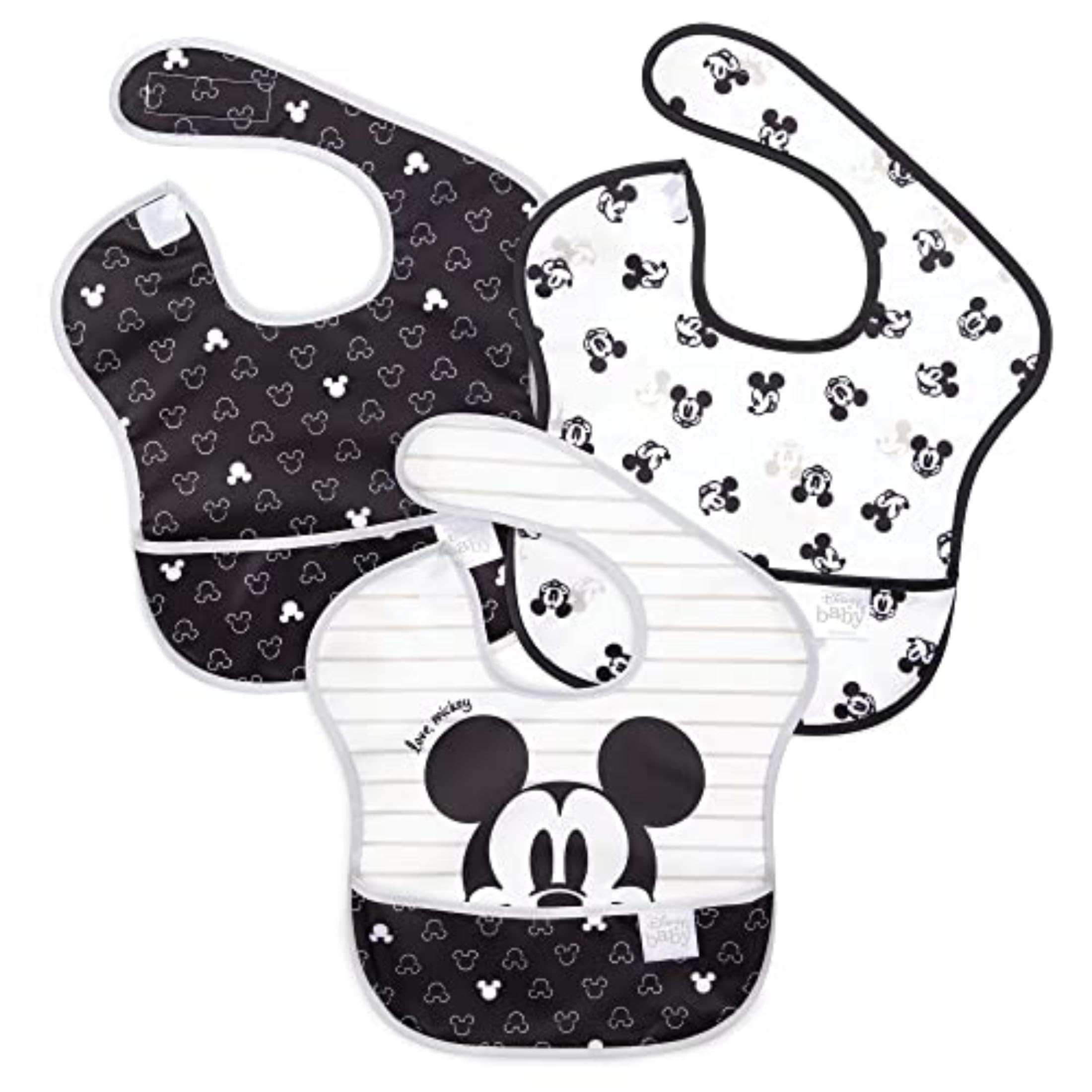 

bumkins Disney Collaboration Bib Bib Set of 3 Japanese Super Soft and Machine Washable and Waterproof Bib for Ages Love Mickey Series, Oil-Resistant