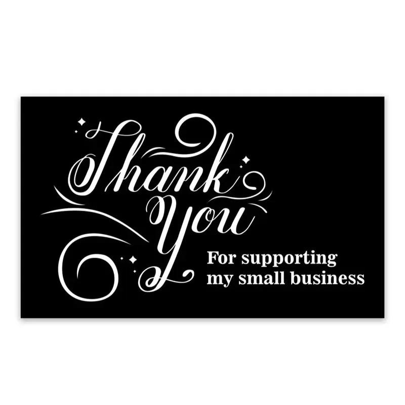 50PC/pack "Thank You for Supporting My Business" Black Rectangular gift Card Shop Packaging Decorative Flower Shop Baking Labels