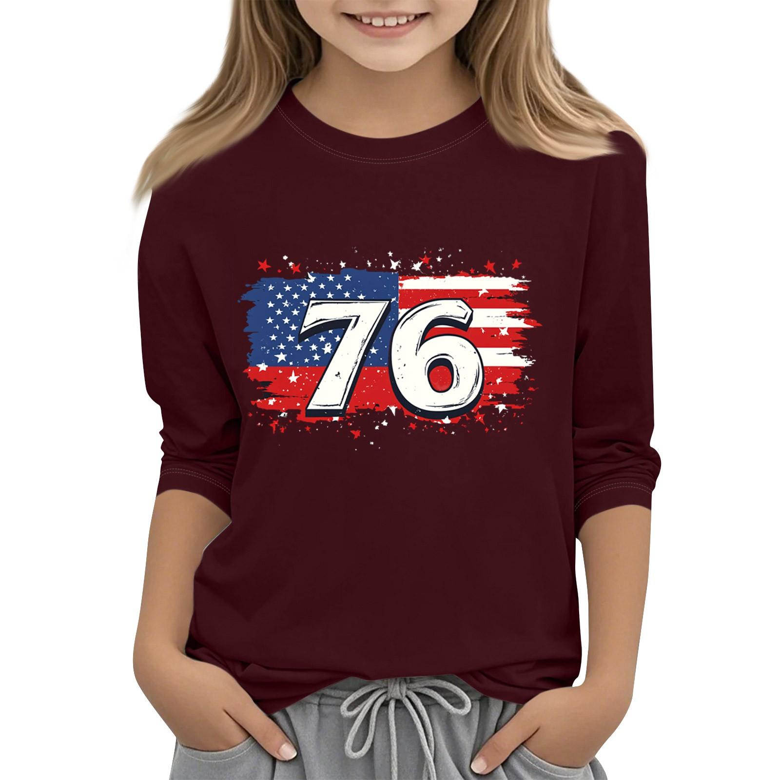 

Children s 3/4 Sleeve Independence Day Printed Round Neck Casual T-shirt 150 червоний