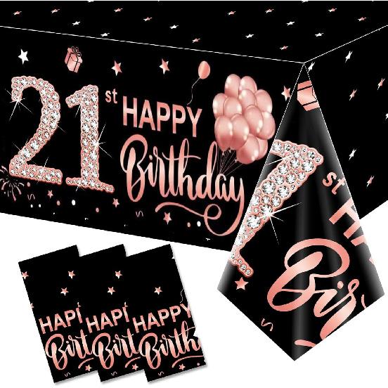 3 Pack Rose Gold Happy 50th Birthday Tablecloth Decorations - Fifty Years Old Plastic Disposable Rectangular Table Cover Party Supplies