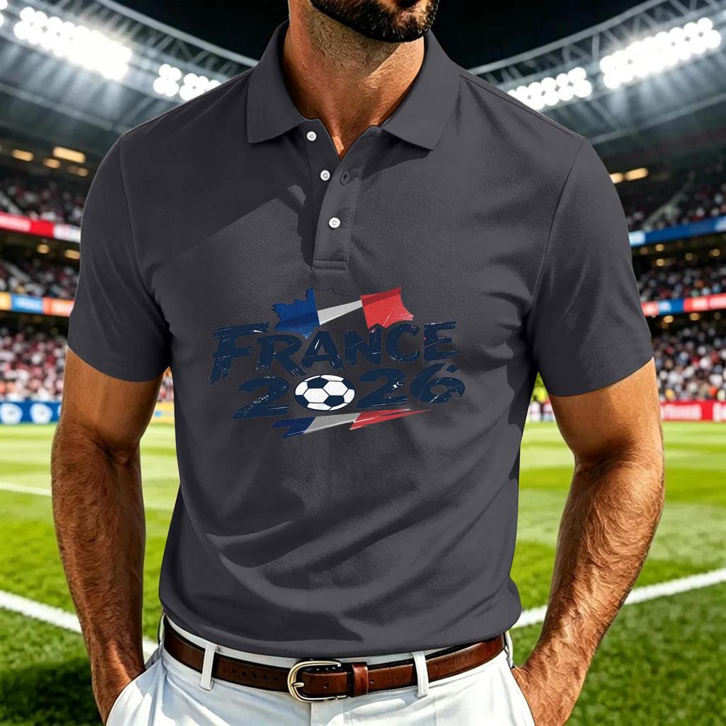 Men's Casual Short Sleeve Polo Shirt Quick Dry Breathable Mesh Fabric Lightweight Comfortable Fit Soccer Print Design
