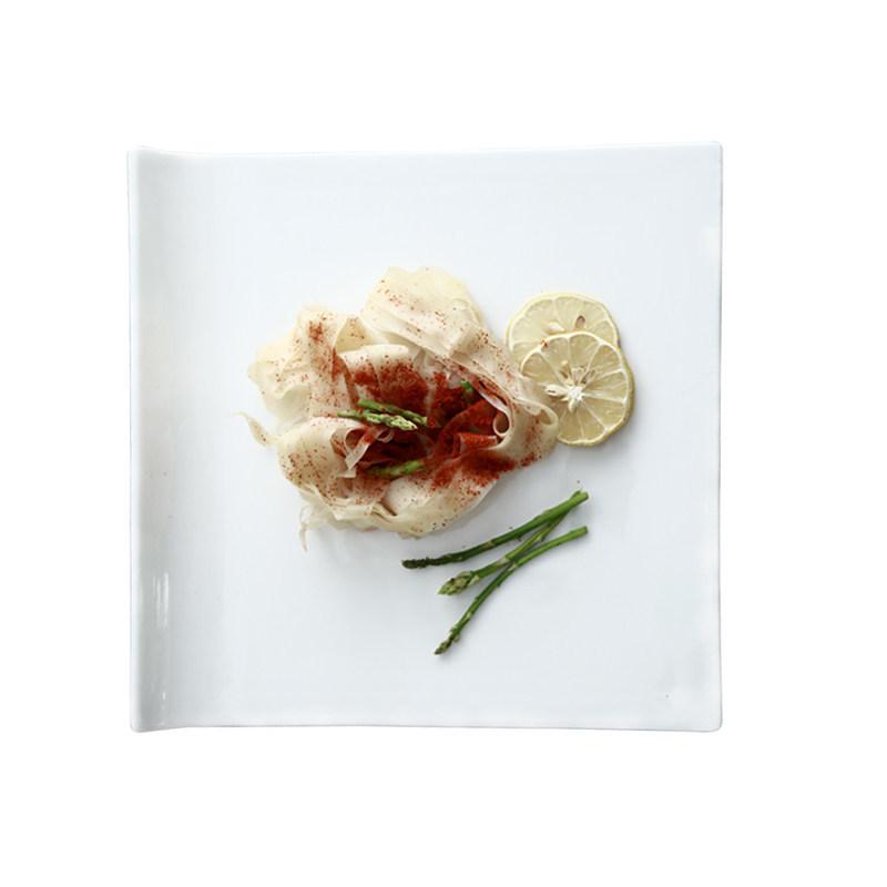 White Ceramic Square Plate for Steak, Pasta, Sushi, Pastry & More