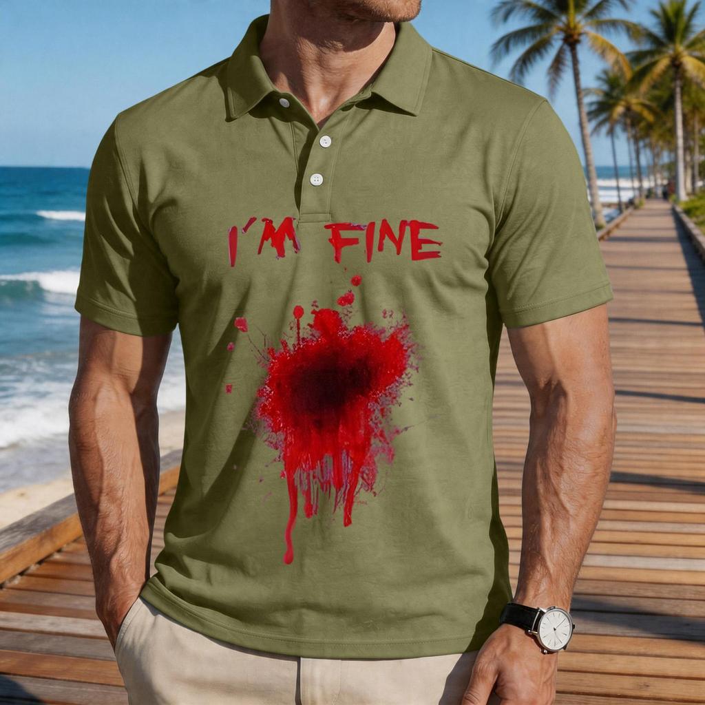 Men's Casual Short Sleeve Polo Shirt Loose Fit Halloween Themed Graphic Print Comfortable Lightweight Top