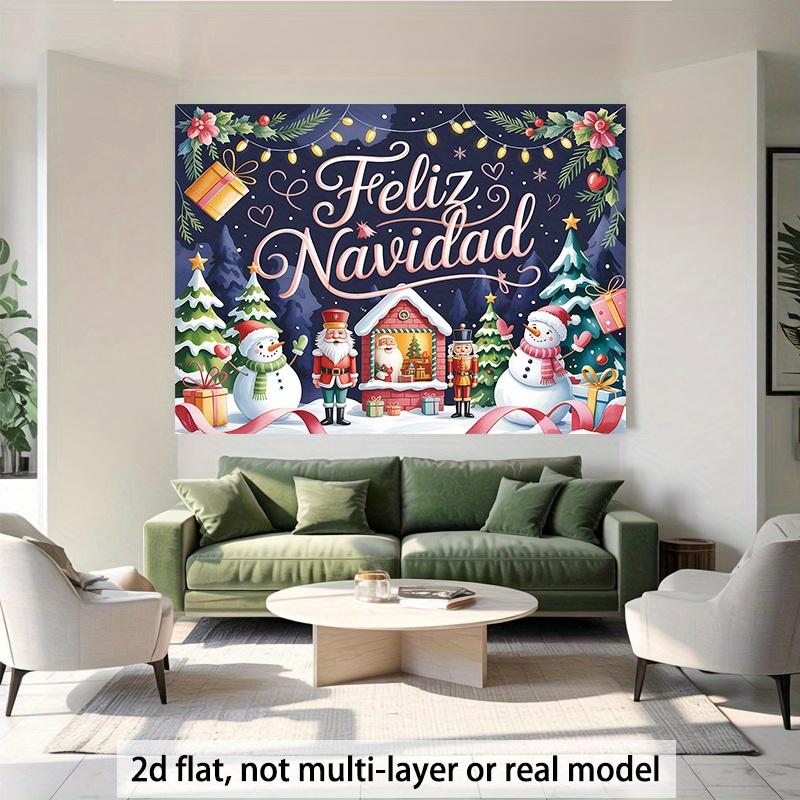 Piano 2D, 1 pezzo Banner di Natale Feliz Navidad, Tessuto per sfondo fotografico Merry Christmas, Tessuto per sfondo di Natale