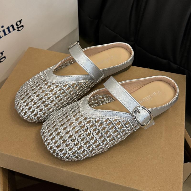 New Mesh Breathable Bag Head Slippers for Women Wearing Flat-bottomed Lazy People In Summer, Half-pedal Slippers for Women