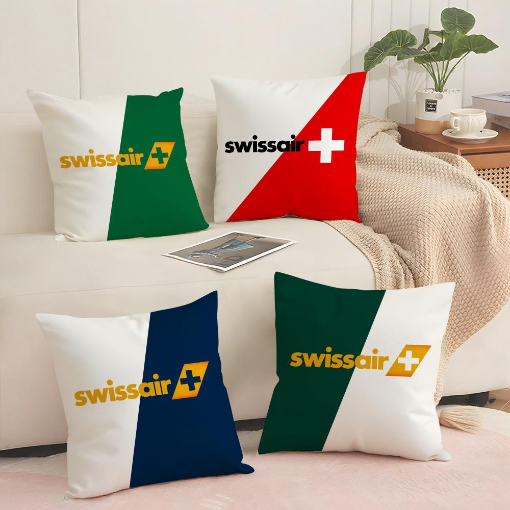 S-Swissair Cushion Cover Soft Short Plush Pillow Cover Smooth Cozy Texture Aesthetic Cushion Case Home Decor