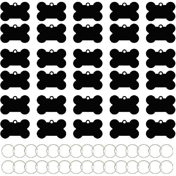 30 Pcs Pet ID Tag Bone Shape 38MM Blank Personalized Aluminium Pendants Tag Dog Cat Pet Name Phone Number ID Tag Charm with Key Ring for Dogs Cats