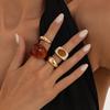 KunJoe 4Pcs/set Vintage Brown Oval Large Wide Resin Rings for Men Women Gold Color Metal Geometric Finger Ring Punk Jewelry Gift