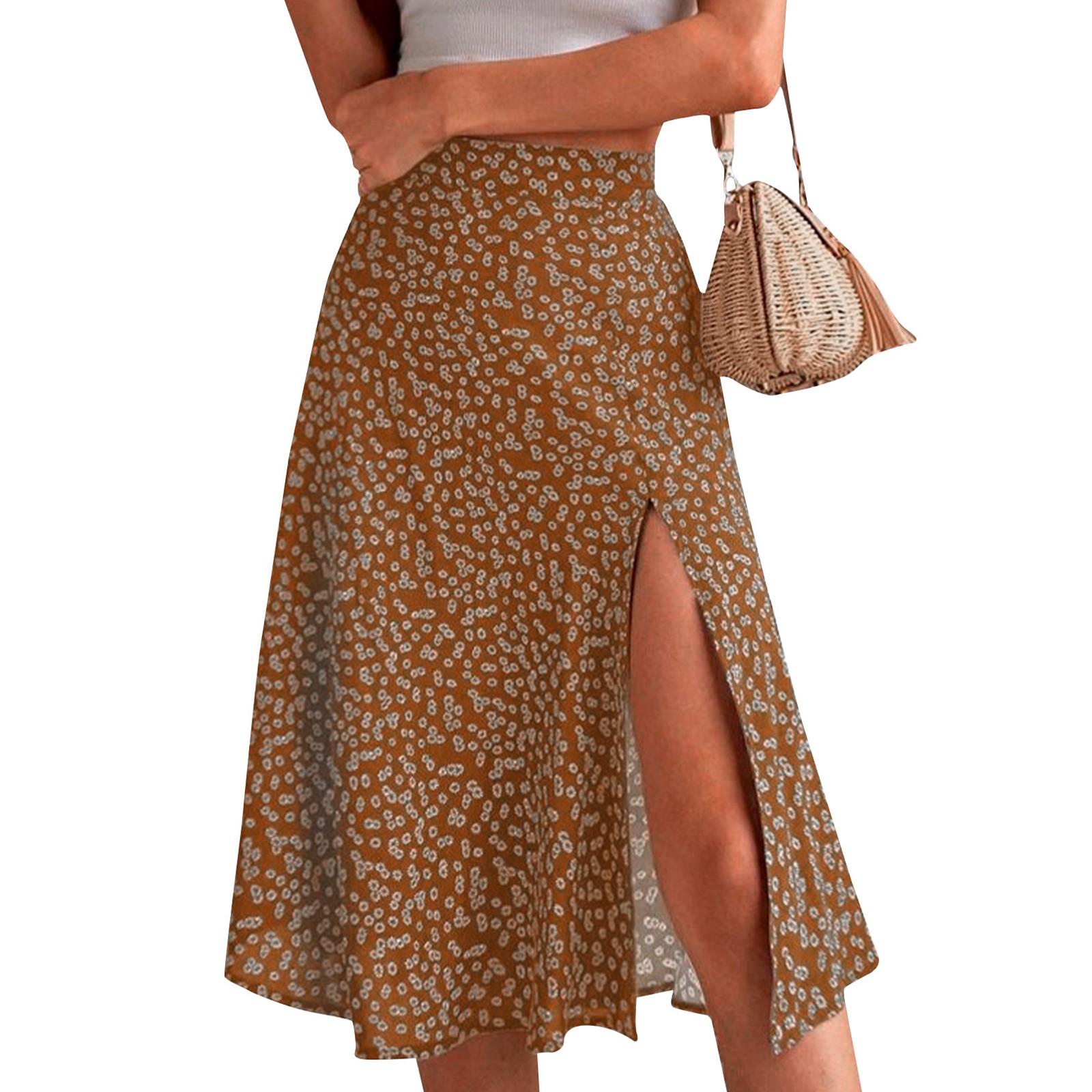 

Women s Casual Daily Split A-line Hip Wrap Middle Floral Skirt L жовтий