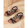 Bohemian Style Large Size Flat Bottomed Flower Rhinestone Sandals Open Toed Outer Wear Beach Sandals