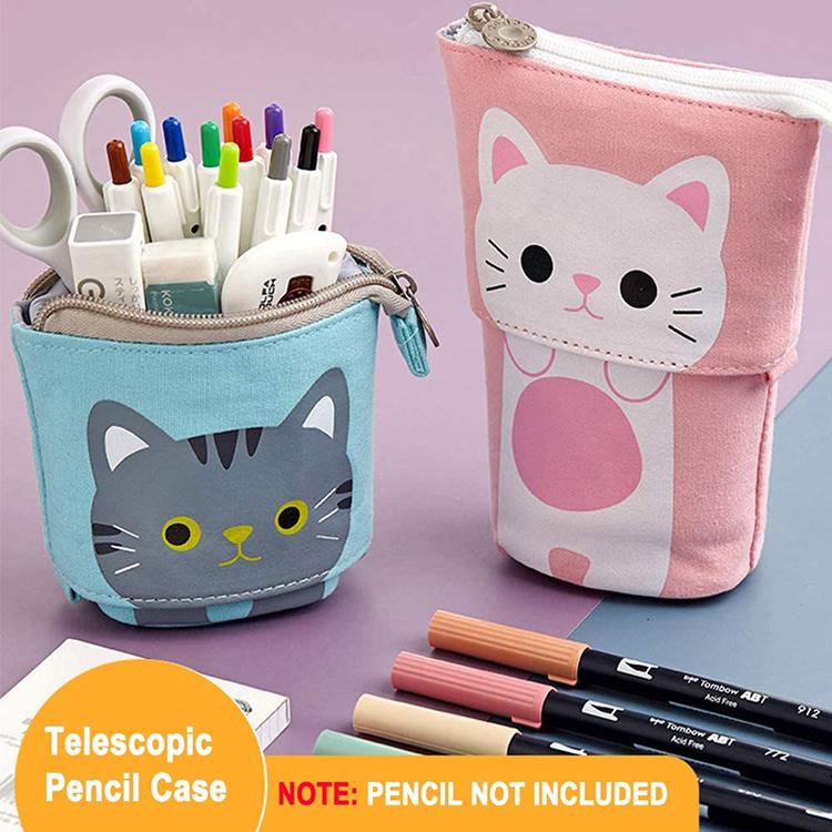 Hot Sales Custom Pencil case Zipper Fabric Cartoon Telescopic Stationery Pouch Bag Cartucheras Escolares Standing Pencil Pouch