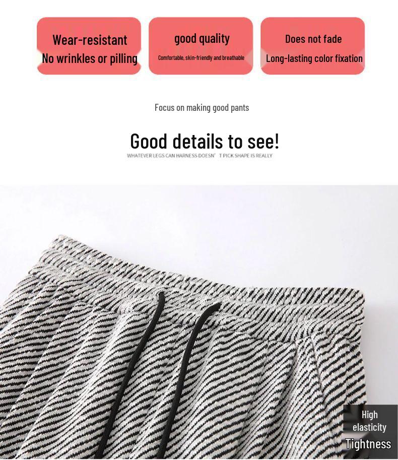 Black & White Striped Silk Wide-Leg Pants - Women's Autumn Winter Casual Floor-Length Style
