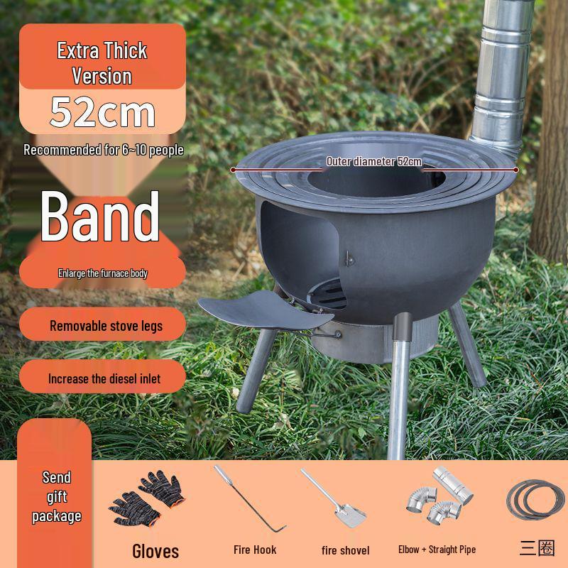 Portable Outdoor Iron Wood-Burning Stove for Rural Households