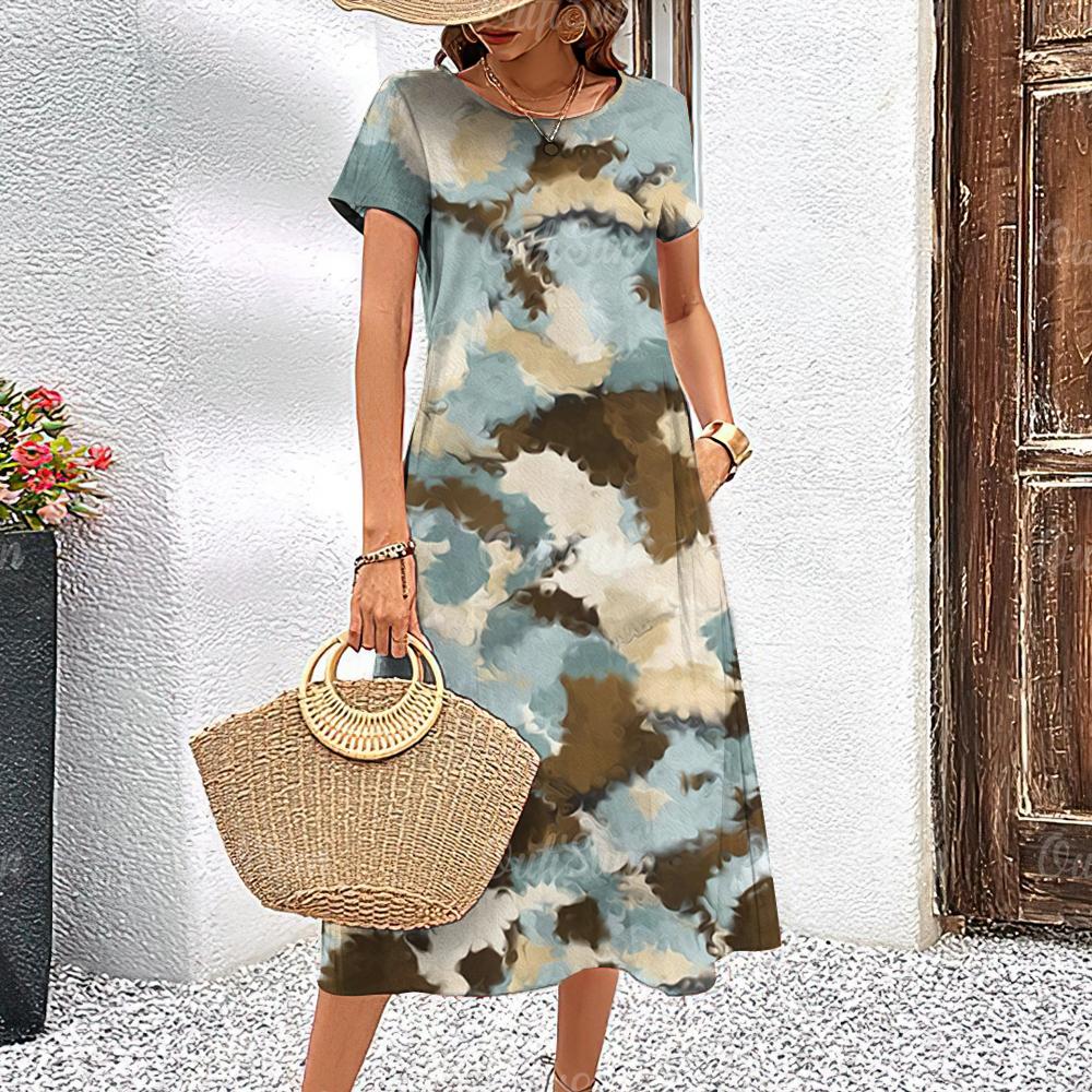 

Новые женские платья с принтом тай-дай, летнее элегантное платье, женские платья с коротким рукавом, модная одежда больших размеров 3XL