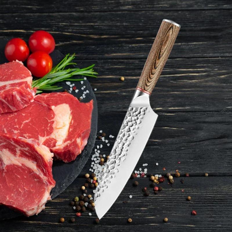 Kitchen Chef Knives Japanese Kitchen Knife Hand Forged Hammer Fruit Vegetable Knives Professional Boning Knife with Holder