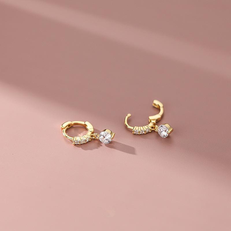

925 Sterling Silver Solitaire Zircon Geometric Stud Earrings for Women Simple Temperament Party Jewelry Gift золотий