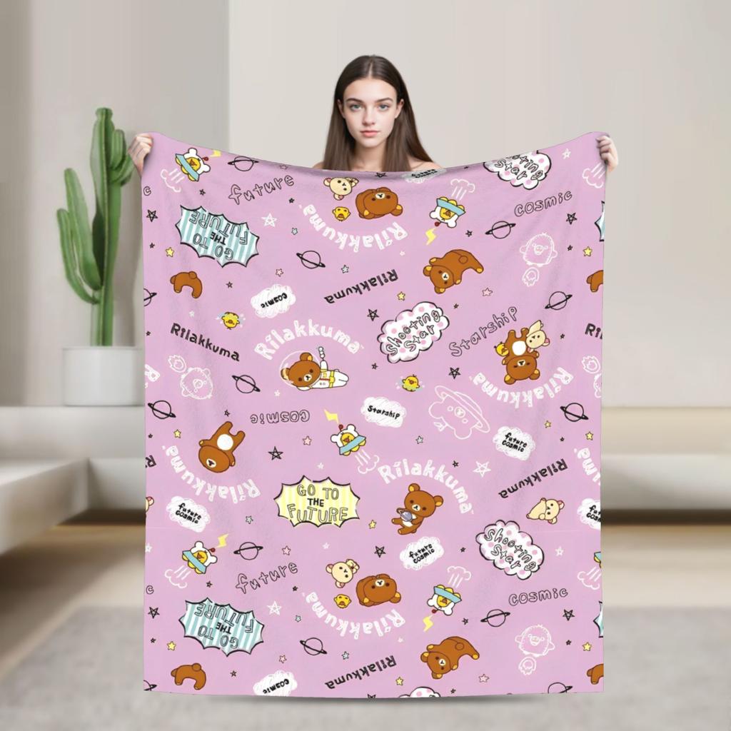 Rilakkuma Korilakkuma Cute Bear Flannel Blankets Kiiroitori Cartoon Funny Throw Blanket for Home 125*100cm Lightweight