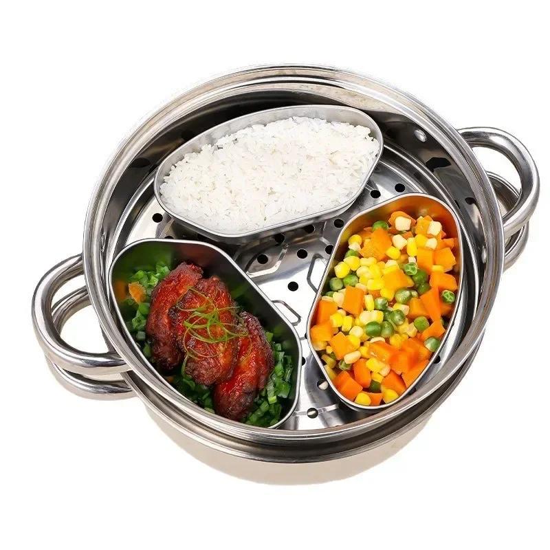 2024 Stainless Steel Fan-shaped Steaming Plate Separated Steaming Plate Kitchen Egg Steaming Box Bowl Electric Rice Cooker Cage