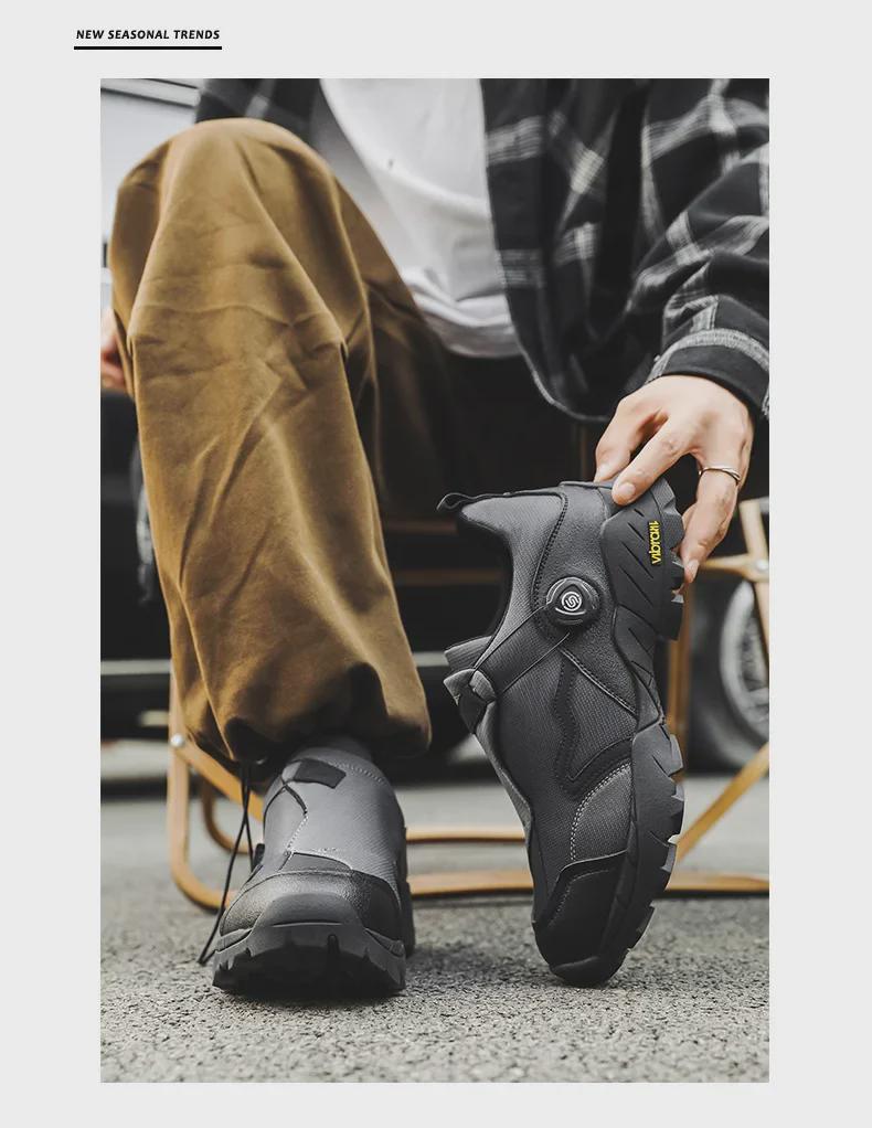 Men's Retro Thick-Soled Leather Hiking Shoes for Fall Camping