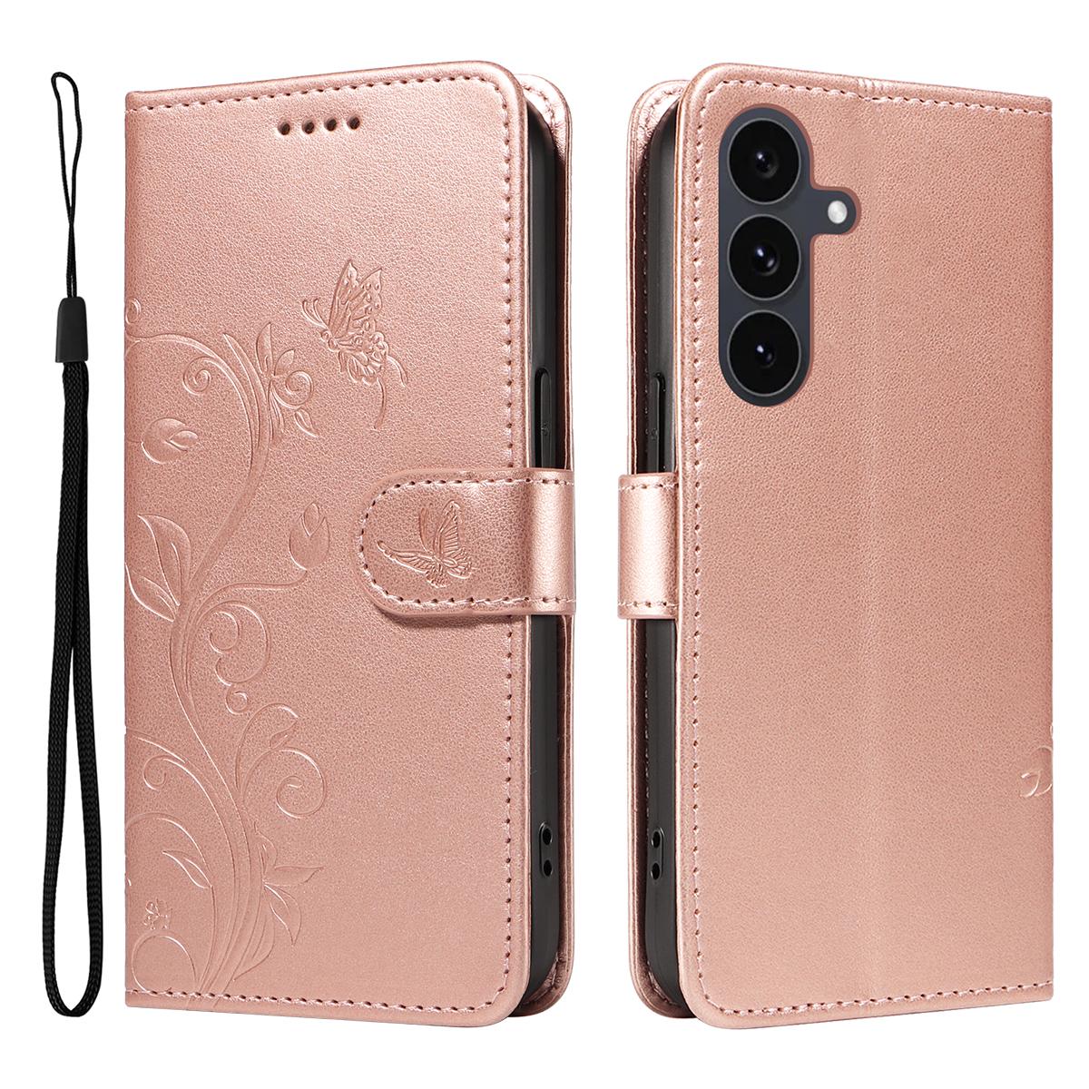 

For Samsung Galaxy S25 FE PU Leather Cases Flower Pattern Wallet Stand Phone Cover with Strap E