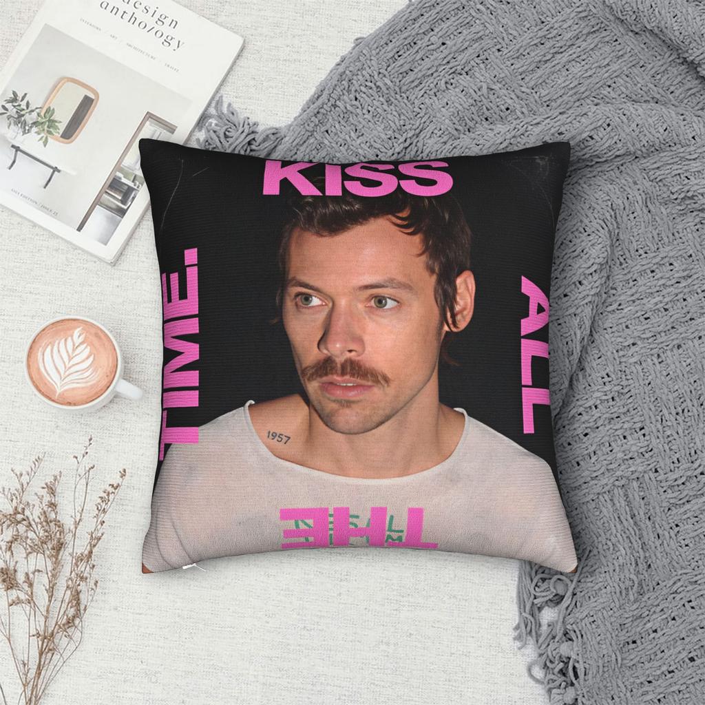 Harrys S-Styles Kiss Al the Time Pillow Case Square Pillow Cover Kawaii Cushion Cover For Living Room Chair