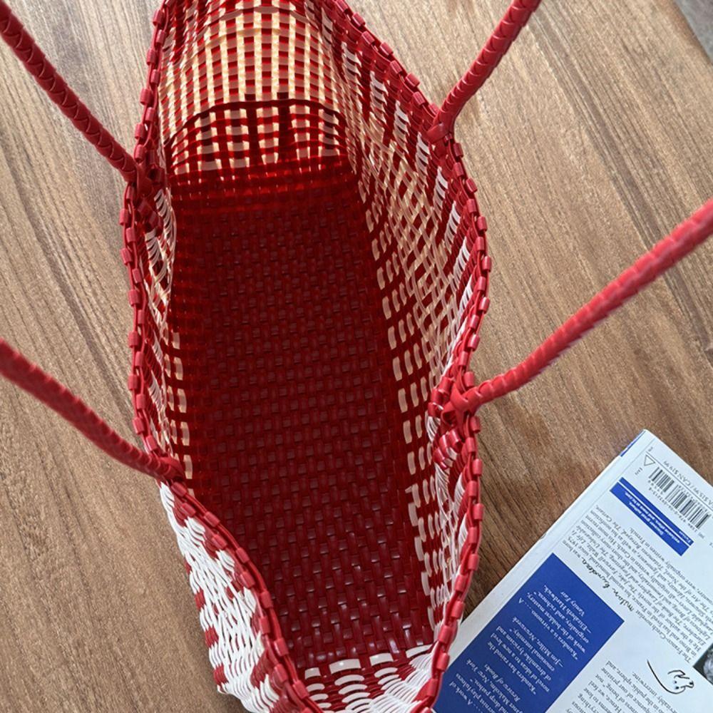 Bohemian Style PVC Vegetable Basket Bag Hollow Out Beach Tote Bag Trendy Beach Bag  Shopping