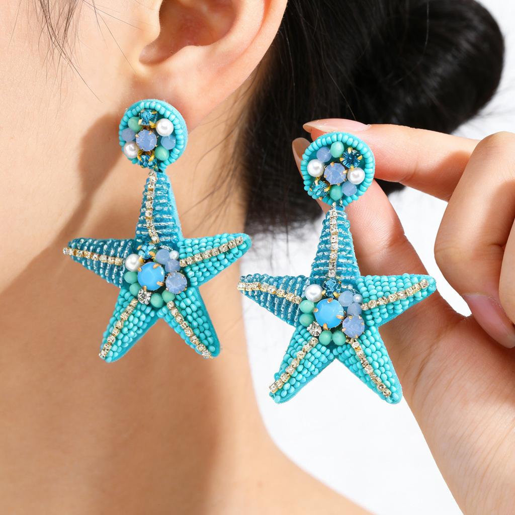 European and American summer trends, starfish handmade rice bead earrings, personalized ocean style, casual and versatile shell shaped earrings