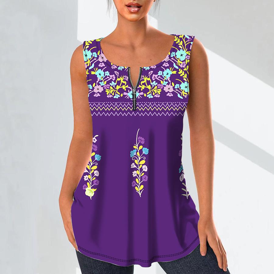 Women's Fashion V Neck Shirts Casual Tops T-shirt Ladies 3D Red Flowers Print Vest Plus Size Sleeveless Blouse Tank Tops