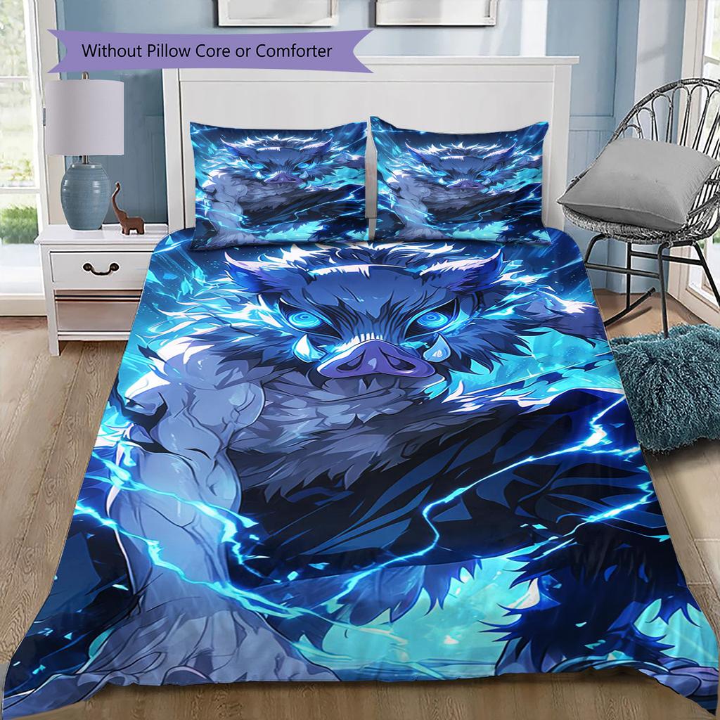Conjunto de Colcha com Padrão de Desenho Animado Capa de Colcha Fronha Decoração de Casa Presente de Aniversário (1 capa de edredom + 2 fronhas, sem enchimento.)