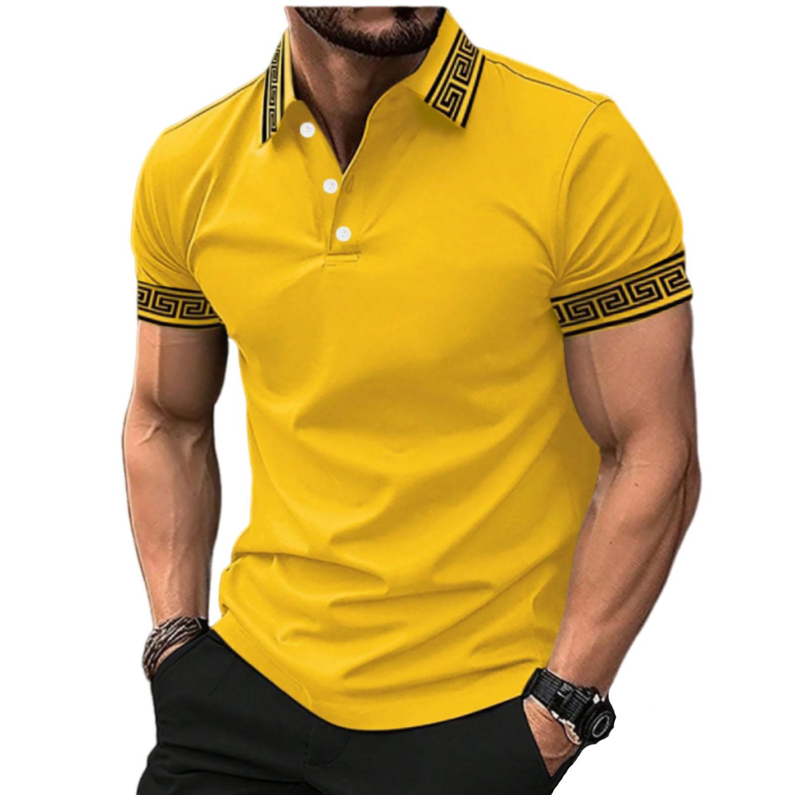 

Men Short Sleeve Polo Shirt Classic Fit Cotton Casual Top with Patterned Collar and Cuffs for Everyday Wear XL