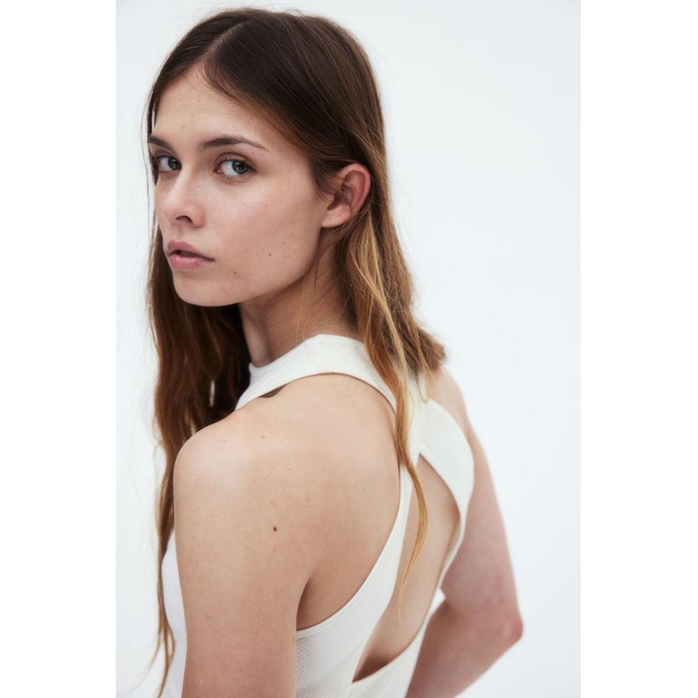 

Кремовый трикотажный топ без рукавов в рубчик HM с перекрещенной спиной