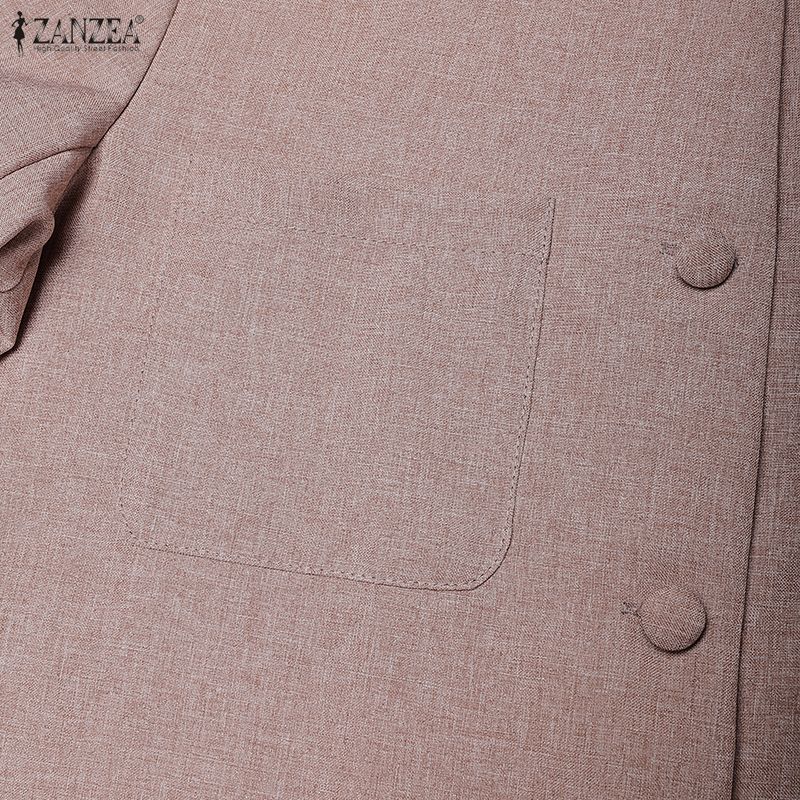 ZANZEA Women Casual Round Neck Long Sleeve Cardigan Blouse