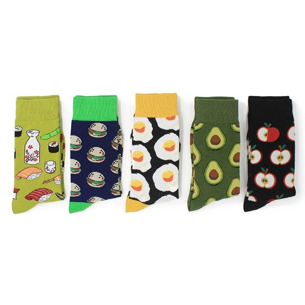 5Pairs Patchwork Cartoon Short Socks Cheese Cookies Food Pattern Socks Soft Mid Tube Socks Spring