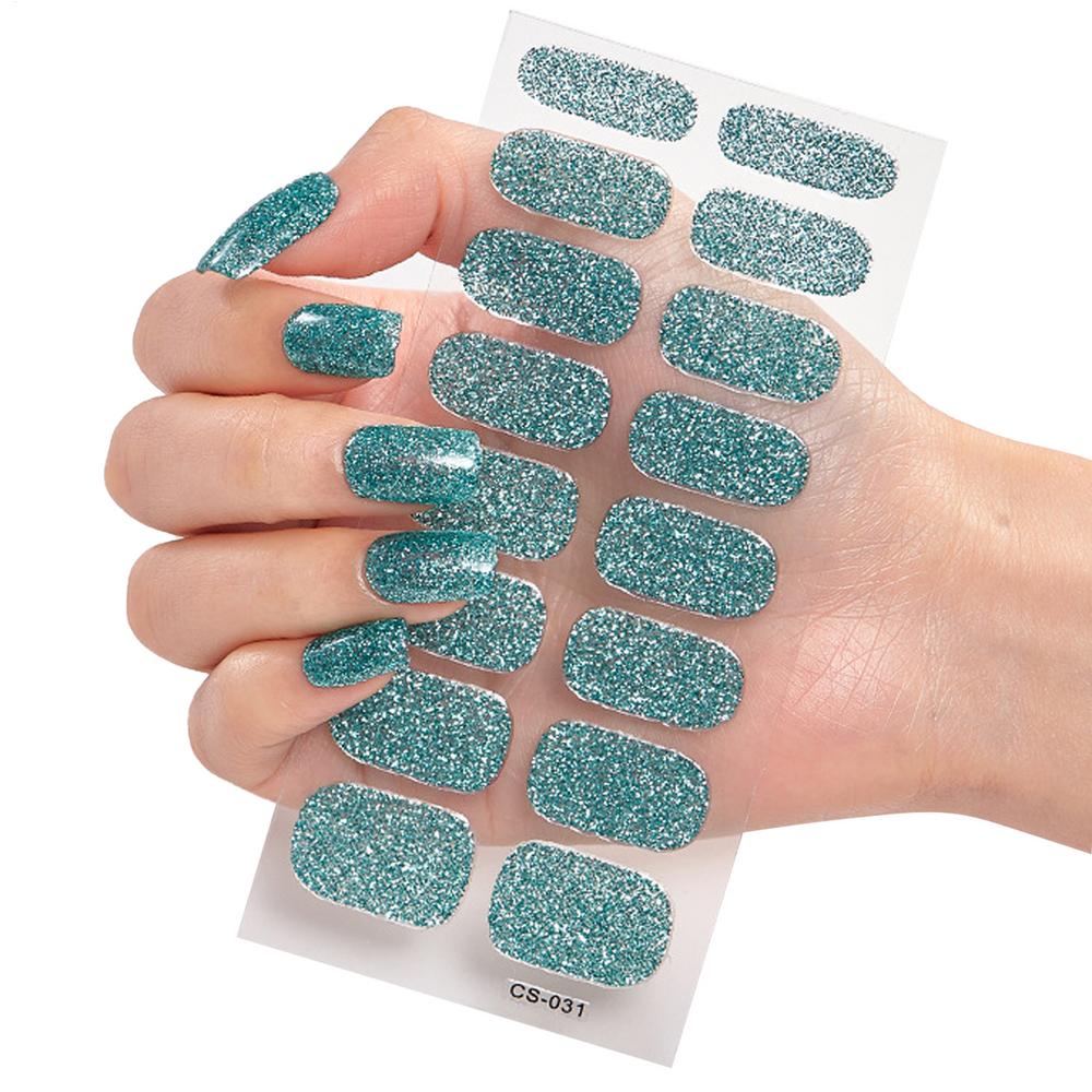 

Hot 16Tips/1 Sheet Full Cover Nail Stickers Glitter Nail Polishs Strips Sparkling Red Self Adhesive DIY Manicure Art Decoration
