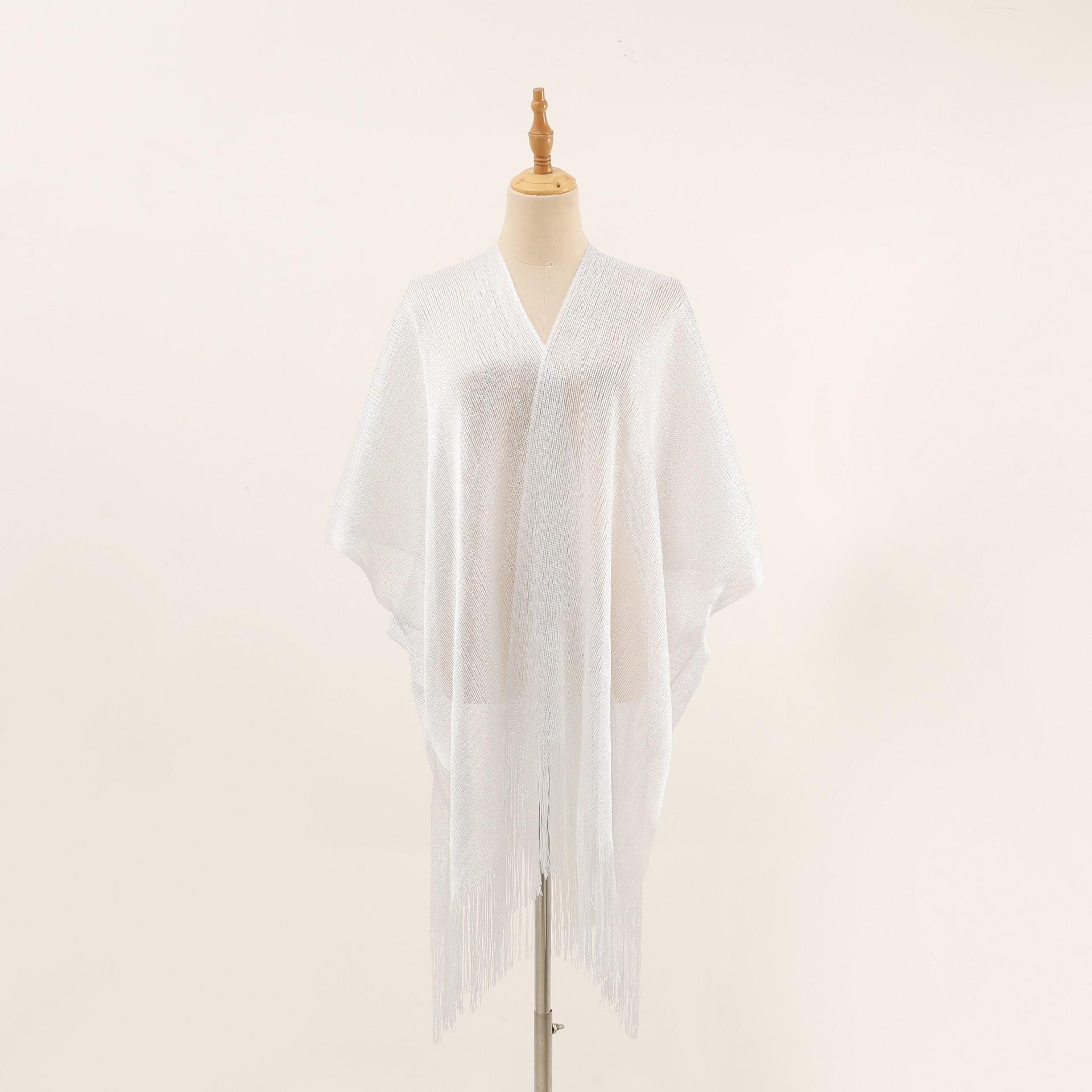 

Жіночий новий універсальний і модний золотистий і сріблястий дротяний розріз, модний пляжний відпочинок, сонцезахисний крем, купальник, шарф 90*190cm білий