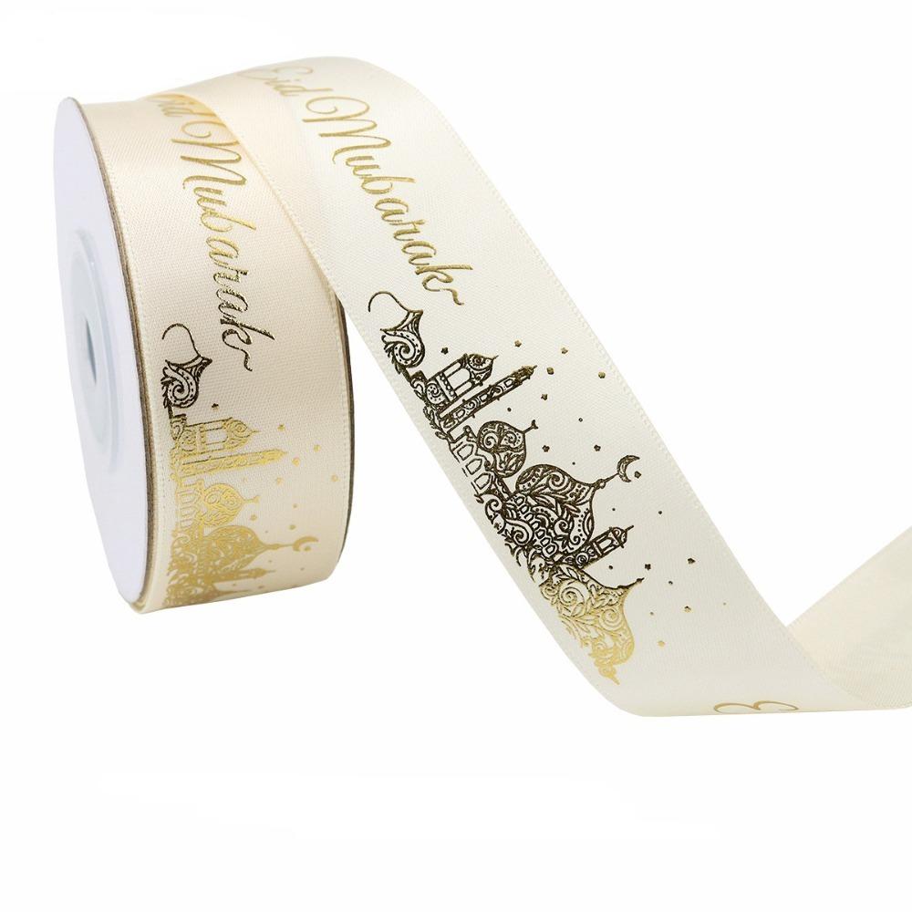 

DIY Eid Mubarak Ribbons Satin Hanukkah Ribbon New Ramadan Decoration Ramadan Kareem Gifts Type A-10Yards