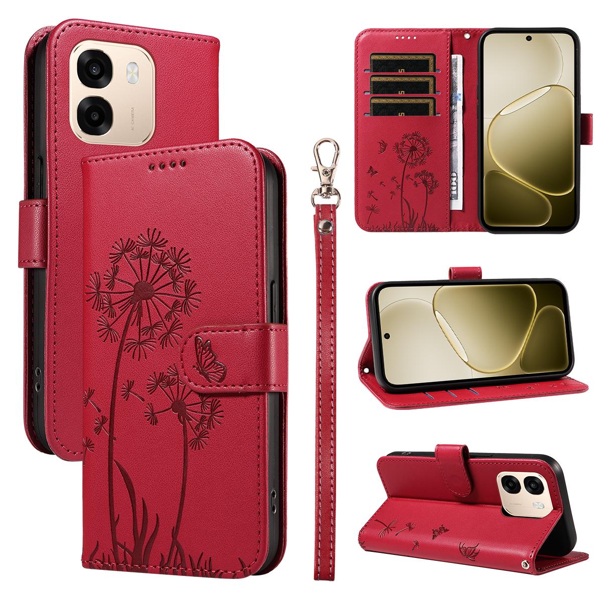 

For Oppo A6 5G/Oppo A6x 5G Leather Wallet Case with Strap Dandelion Imprint Phone Stand Cover